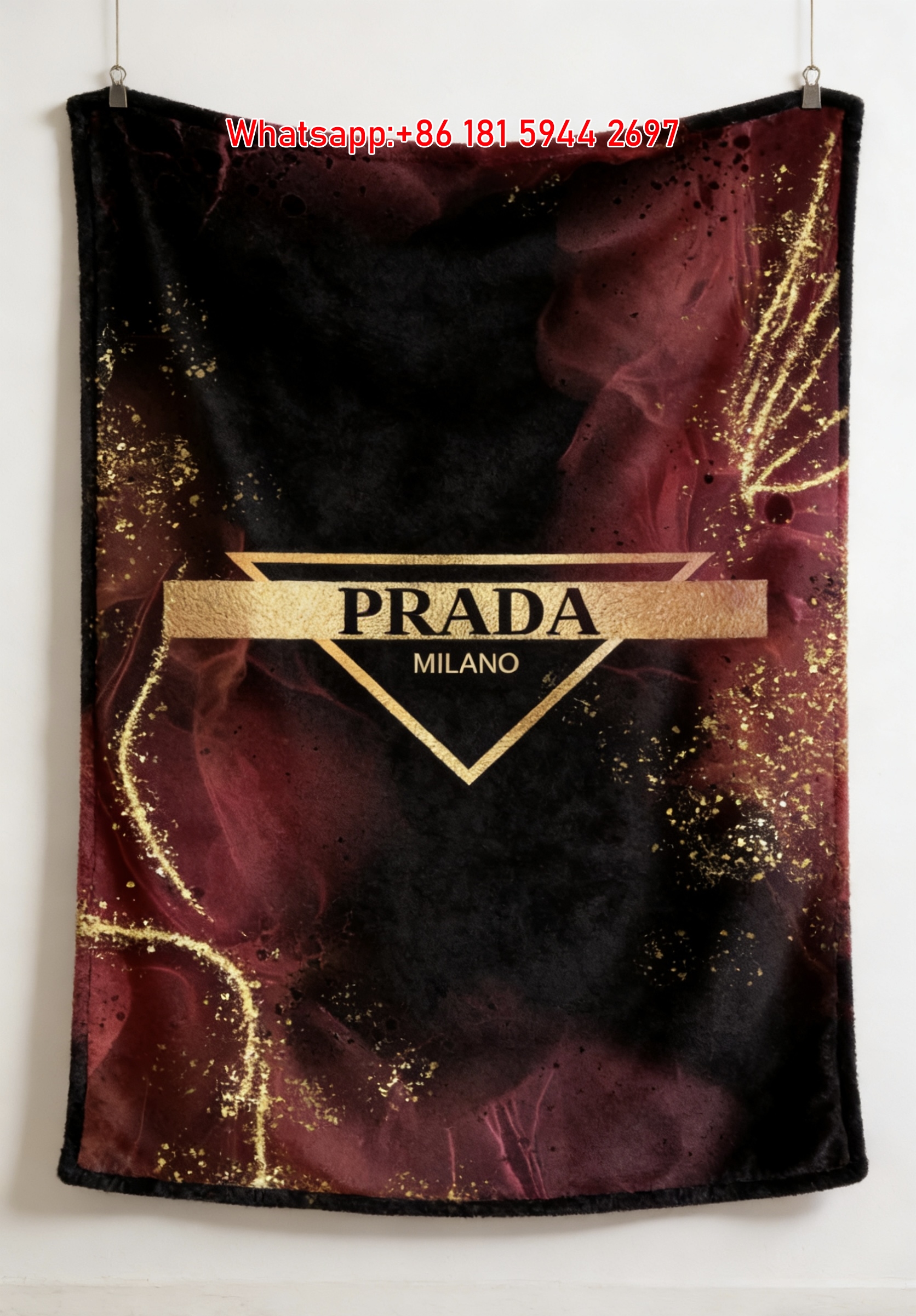 Prada Burgundy And Black Marble Print Flannel Throw Blanket IMG_2736